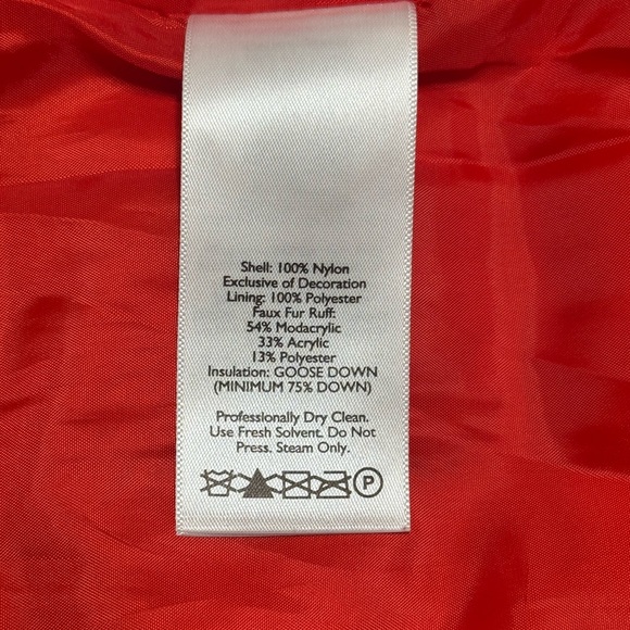 πHPπ Eddie Bauer Womens Red Orange Goose Down Puffer Vest Faux Fur Hood Size S - Picture 5 of 6